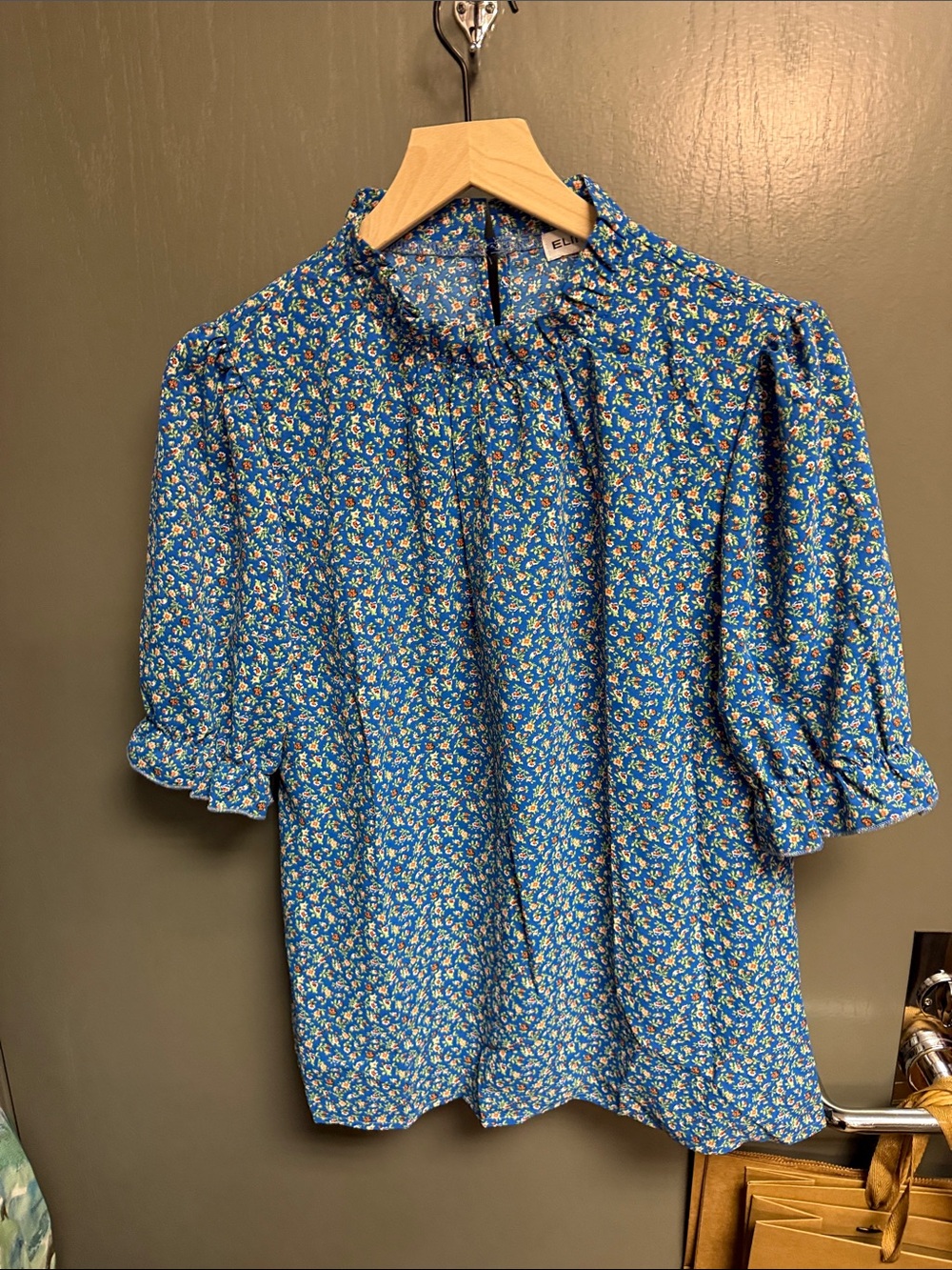 Blue Floral Tie-Neck Blouse